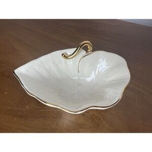 Lenox Eternal Leaf Ivory Trinket Jewelry Dish with Gold Trim